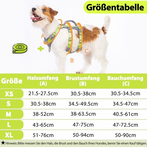 Huntboo Sicherheitsgeschirr Hund Ausbruchsicher, Panikgeschirr für Hunde, Reflektierendes Geschirr Hund mit Griff, Verstellbare Hundegeschirr für kleine, mittelgroße und große Hunde (Hellgrün,XS)
