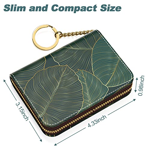 Image of Nipichsha Credit Card Holder, Small RFID Card Wallet for Women, Slim Leather Card Holder Wallet, Tropical Leaf, Fashions