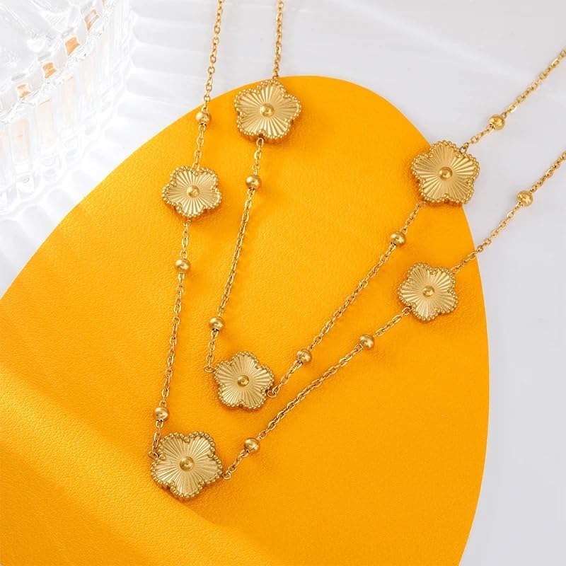 Clover Jewelry Set 18K Gold Plated Stainless Steel Necklace with Flower Design Four leaf clover for Women, Elegant Four Leaf Clover Necklace Floral Style Jewelry - Image 4
