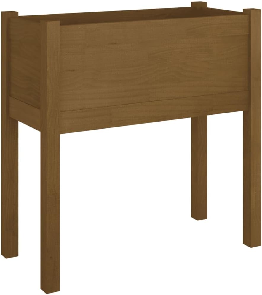 Honey Brown Solid Pinewood Planter Set of 2, 27.6" Rustic Raised Garden Bed Boxes with UV Protection, Drainage & Easy Assembly for Outdoor Patio, Terrace, Balcony