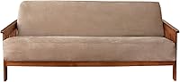 SureFit Soft Suede Taupe Futon Slipcover - Stretchy Polyester, Machine Washable, Zipper Back, Fits 8" Gusset Futons