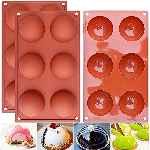 Molde de Silicona, NALCY 6 cavidades con Forma Semi esférica, Color Terracota Herramienta para Hornear para Sus postres de Chocolate, Bombas de Helado, Mini Tarta de té - 3 Piezas