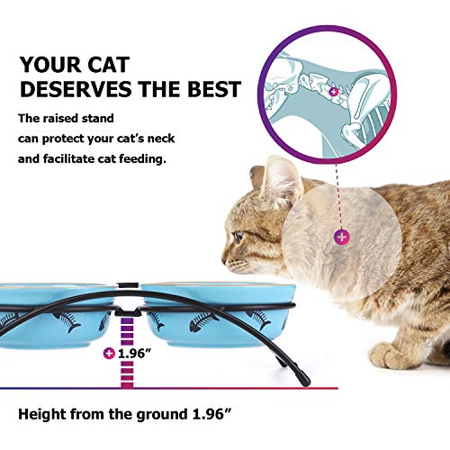 Y Yhy Cat Food Dishes, Raised Cat Bowls Ceramic, Elevated Cat Bowls For Food And Water, Pet Bowls For Cats And Dogs, Anti Vomiting, Whisker Fatigue, Dishwasher Safe, 12 Ounces #TOP2
