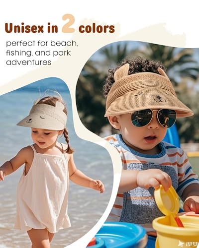 FURTALK Kids Toddler Straw Sun Visor Hat Wide Brim Beach Hat for Girls Boys3