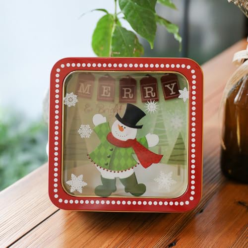 DOTBUY-SHOP Christmas Biscuit Tin Rectangular/Square Tin Box Portable Storage Tin Biscuit Tins Storage Airtight Small Tins With Lids Suitable for Candy, Gingerbread (Set of 2,H)