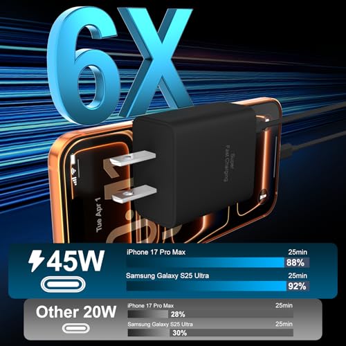 Image of Super Fast Samsung Charger Type C,45W Dual Port USB C Fast Charger Block [2-Pack] & Extra Long 60W 3 /6 /6 /10FT USB C Cable - PD Quick Charging 3.0 for Samsung Galaxy S26 S25 Ultra /S24+ /S23 iPhone 16