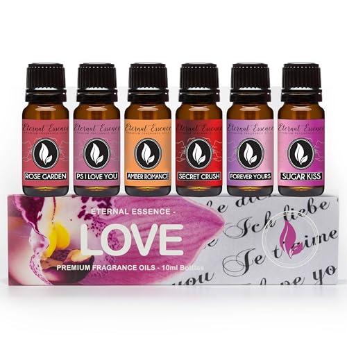 La Mejor Lista de Amber Romance para comprar hoy. 33 Eternal Essence Oils Set de 6 aceites aromáticos premium Love: Rose, PS I Love You, Amber Romance, Secret Crush, Forever Yours y Sugar Kiss, para difusores, velas y jabones.
