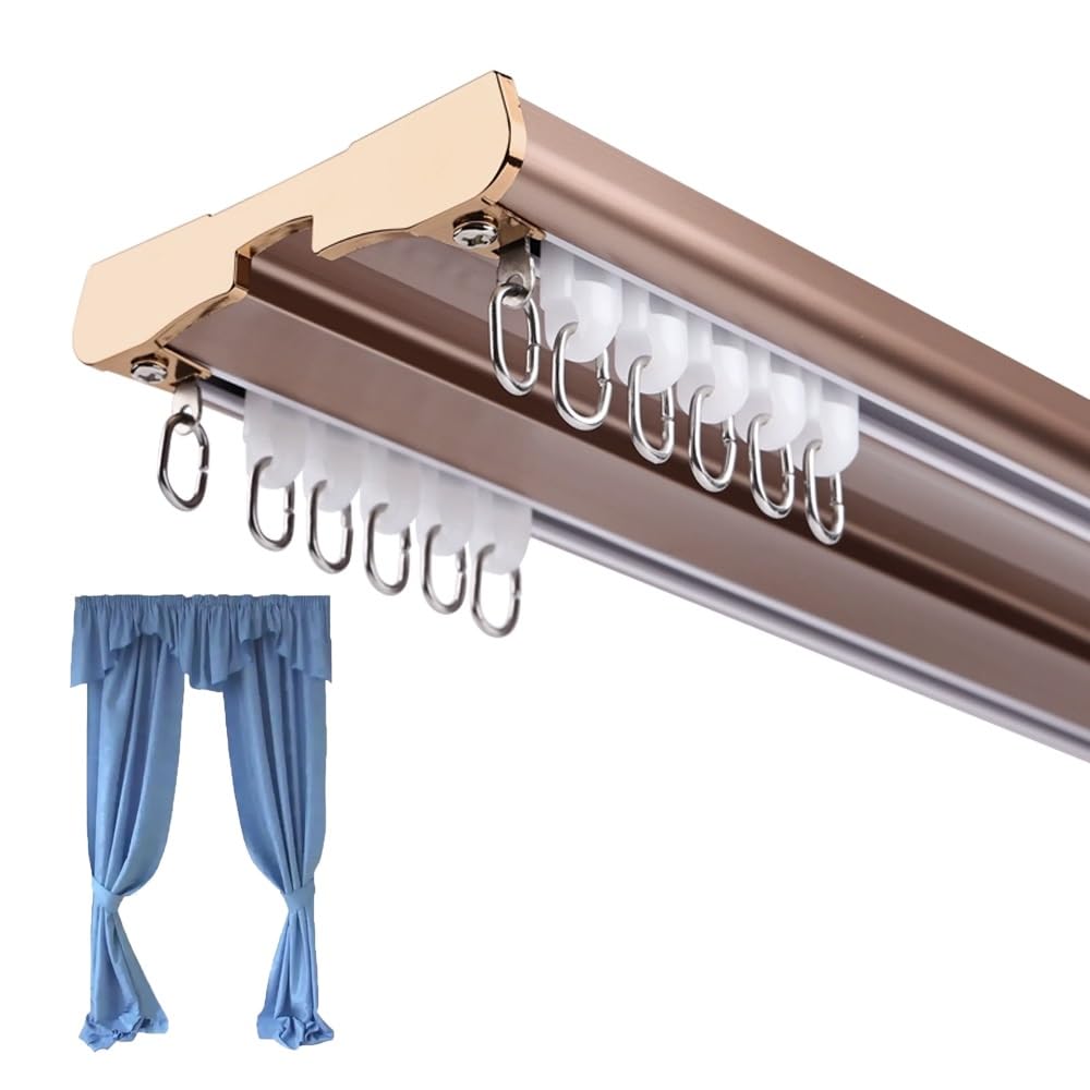 Podwójne szyny do zasłon sufitowych, regulowane aluminiowe karnisze (2,0 m 2,5 m 3 m) - przesuwny drążek sufitowy zapewniający prywatność pokoju, stylowe złote wykończenie (240 cm)