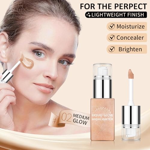 AWCCXMYM Liquid Highlighter & luminizer Longwear Body Shimmer Highlighter Makeup Hydrating Glotion for Radiant Glow Lightweight Dewy Finish Face Makeup #Medium Glow - Thumbnail 7