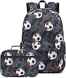 CAMTOP Soccer Backpack for Kids, Boys Girls Preschool Backpack with Lunch Box Toddler Kindergarten Football School Bookbag Set
