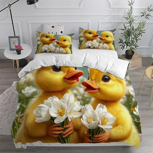 Housse de couette canard jaune lavable sans repassage microfibre 3D