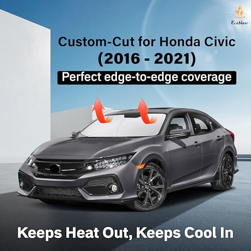 Image of Econour Windshield Sun Shade Compatible for Honda Civic 2016-2021 Sunshade Foldable Window Sun Visor Protector Blocks UV Rays Keep Your Car Cooler | Car Protector Accessories