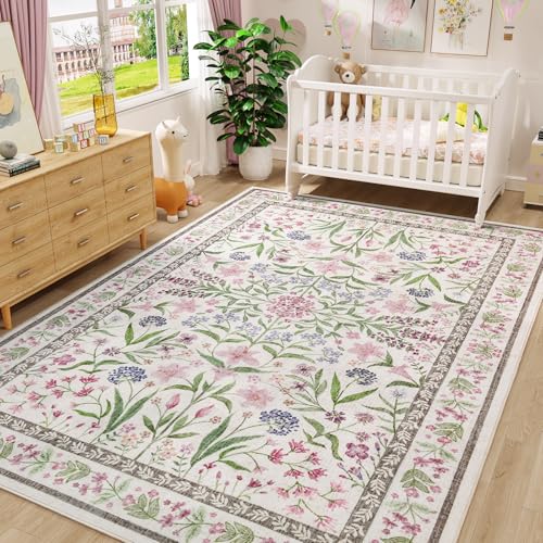 Tapete floral Amearea 6x9 pies rosa baja pila miniatura 3
