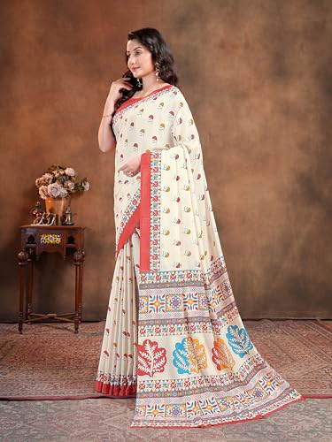 Image of Garden Vareli Floral Booti Print Crepe Saree With Unstitched Blouse Piece