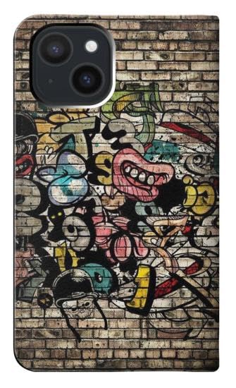RW3394 Graffiti Wall PU Leather Flip Case Cover for iPhone 15