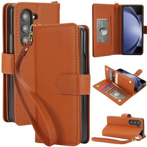 Protection Samsung Galaxy Z Fold 5 marron portefeuille aimanté en cuir