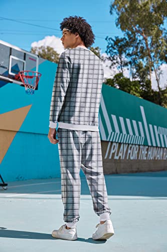 Coofandy Mens Sweatsuit Set Long Sleeve Crewneck Sweat Suits Two-Piece Casual Sweatshirt And Sweatpant (Plaid,S) #TOP2