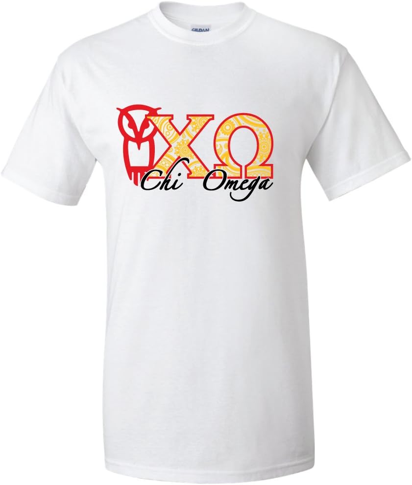 VictoryStore Apparel - Chi Omega, Owl and Greek Letters T-Shirt, XX-Large, White