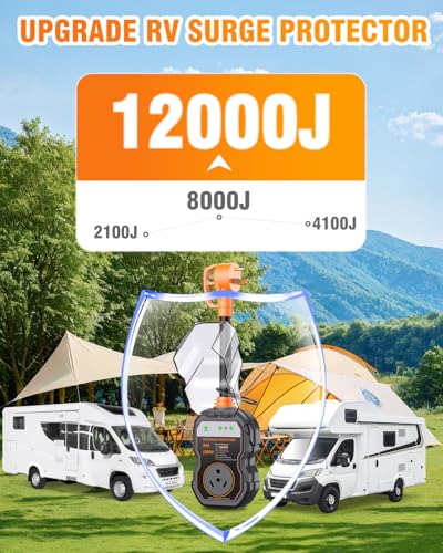 Image of GEARGO 𝟑𝐭𝐡-𝐆𝐞𝐧 RV Surge Protectors 30 Amp, 𝐋𝐚𝐭𝐞𝐬𝐭 RV Circuit Analyzer, IP68 Surge Voltage Protection, RV Adapter Plug for Camper (Orange)