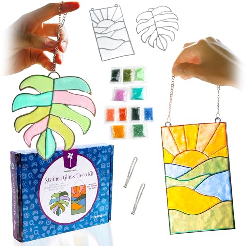 Pinwheel Crafts DIY Stained Glass Kit for Kids with 2 Suncatcher Frames