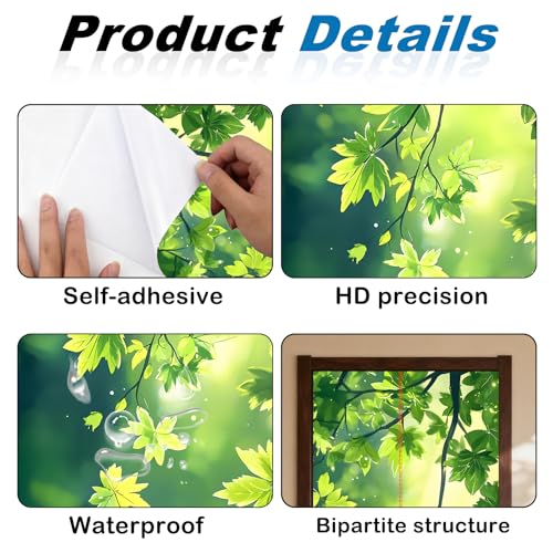 Image of Nuxovilar Green Leaves Door Stickers Peel Stick PVC 30.3x78.7 in Cover | Door Stickers Wall Decals Peel Stick Cover Vinyl Art Poster Bedroom Living Room (Green Leaves)