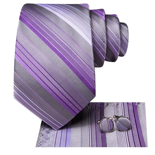 Image of Dubulle Mens Tie and Lapel Pin Paisley Striped Floral Necktie for Men Pocket Square Cufflinks 4PCS Set Wedding Party