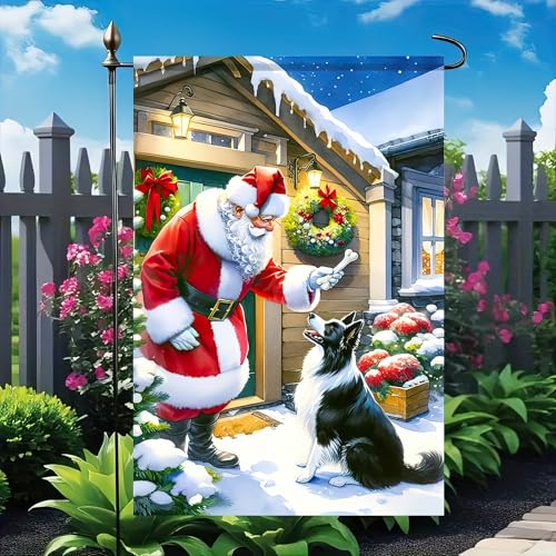 Image of BlissYard Christmas Santa and Dog Garden Flag 12x18 Inch Polyester