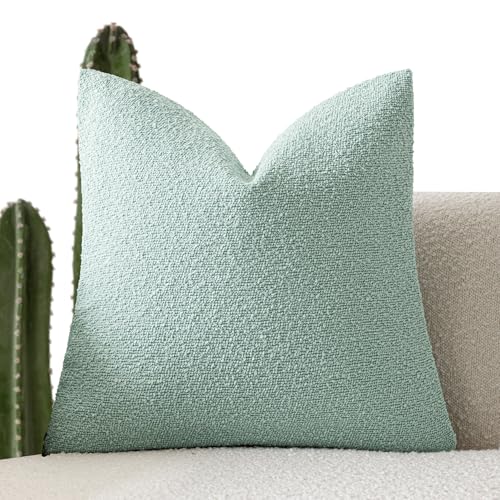 Image of Foindtower Decorative Textured Boucle Throw Pillow Covers Accent Solid Pillow Cases Neutral Soft Cozy Couch Cushion Case for Chair Sofa Bedroom Living Room Home Decor 18x18 Inch,1PC,Aqua Blue
