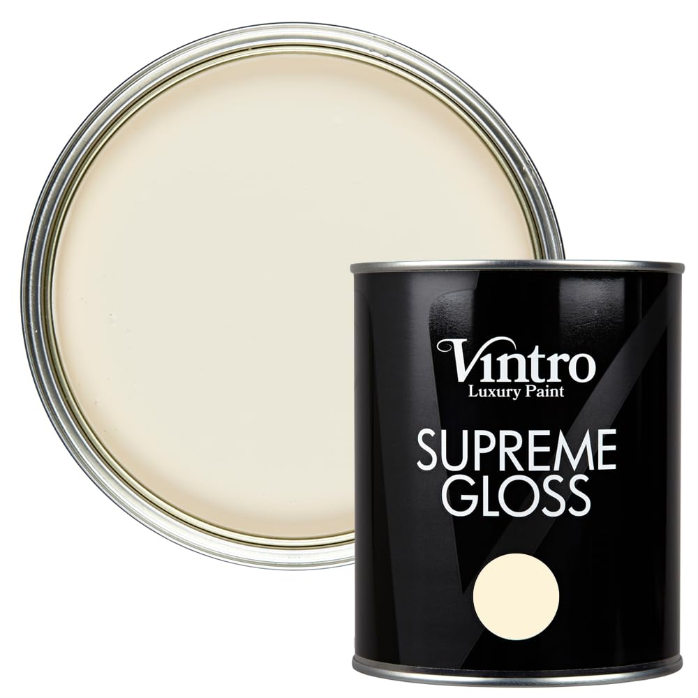 Vintro Paint | Gloss Paint | for Walls | Wood | Trim | Gloss Furniture Paint | Interior & Exterior Use. 1 Litre (Cream - Ermine)