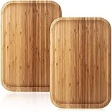 Incluye 2 bandejas rectangulares de bambú para servir comida. Dimensiones: 36 cm de largo x 24 cm de ancho x 2,5 cm de alto. Sin esquinas afiladas, gran sensación de agarre.