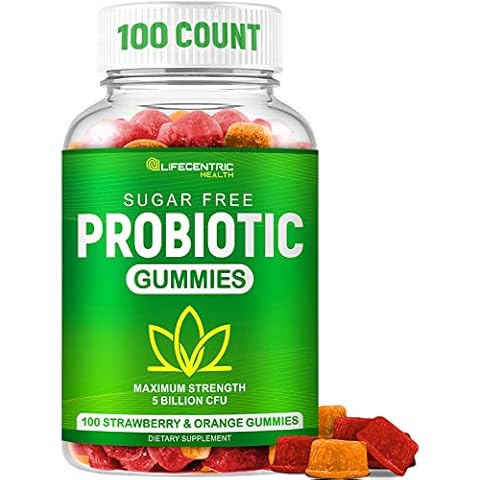 Probiotic Gummies for Adults and Kids Max Strength 5 Billion CFU | Organic Sugar Free Gummies for Digestive Health | 100 Count Vegan Gluten Free Chewable Probiotics Gummies for Men Women and Children Cover