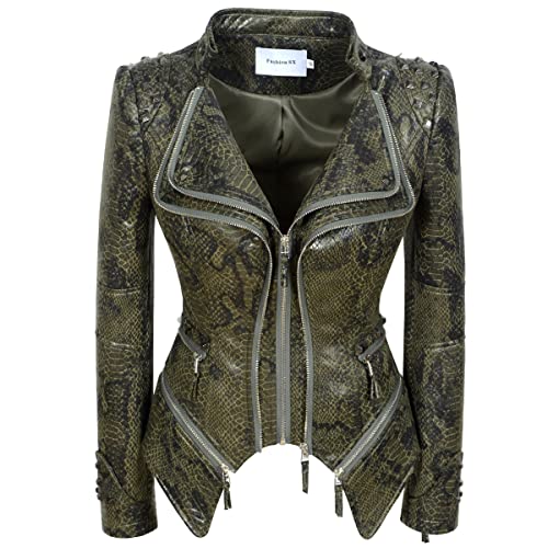 Fashion SX Womens Rivet Faux Leather Jacket Zipper Moto Biker