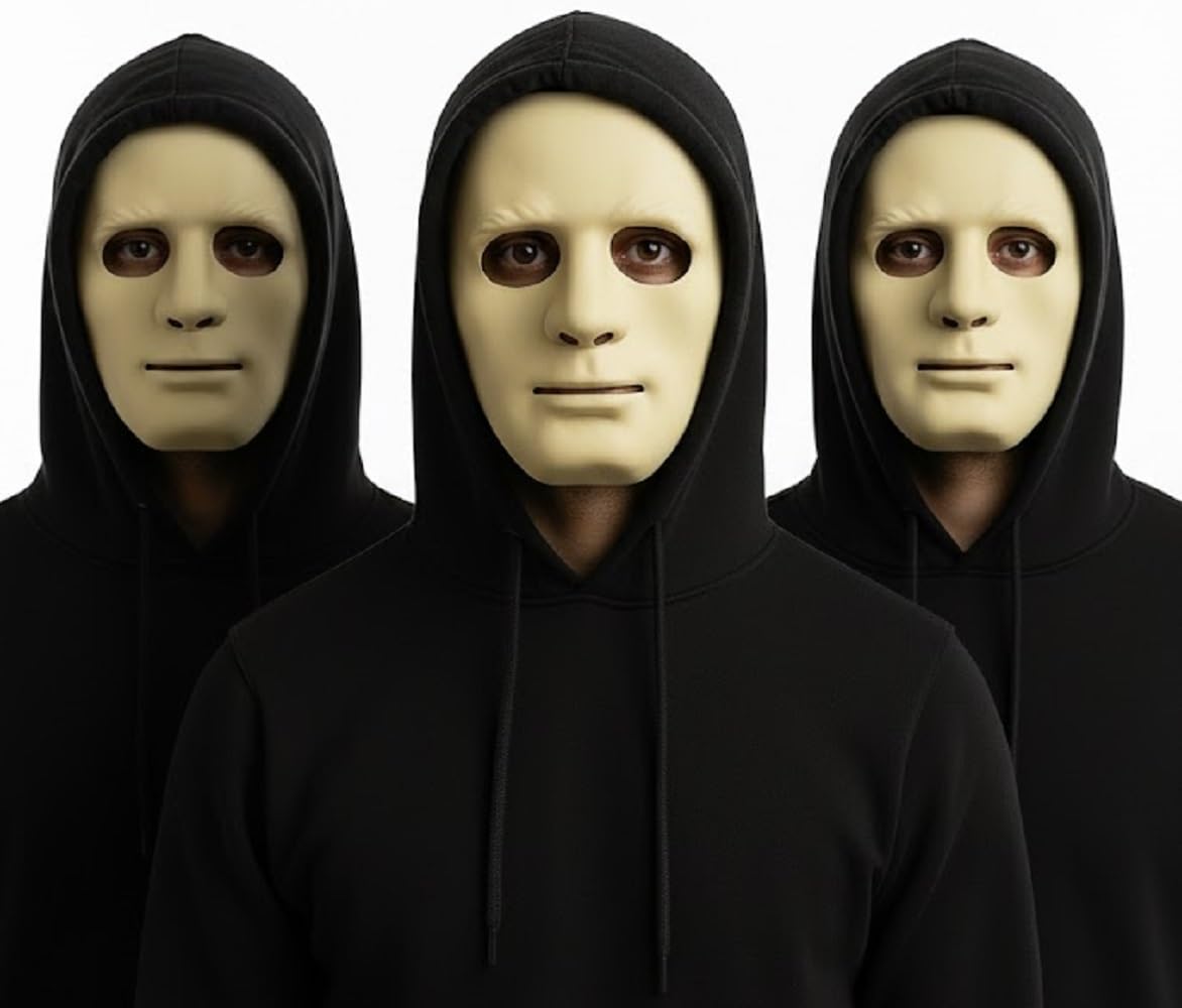 Komonee 3 x Halloween Mask Plain White Costume Adult Outfit Scary Spooky Horror Party Face Fancy Dress Cosplay For Men Women — image 1
