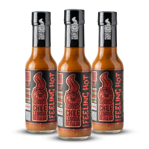 Image of Chile Lengua de Fuego Feeling Hot - Everyday Table Hot Sauce, Tomato & Scotch Bonnet, Smooth Savory Medium, 5 oz Bottle (Pack of 3)