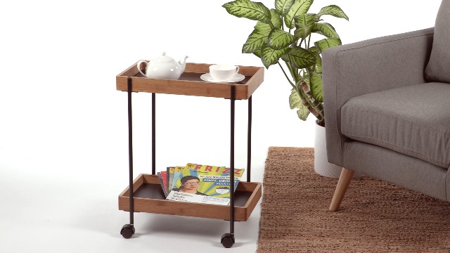 Relaxdays Keukentrolley JAMES S - Bamboe - 2 Manden - Zwart/Zilver/Lichtbruin kopen? | | Steekwagens