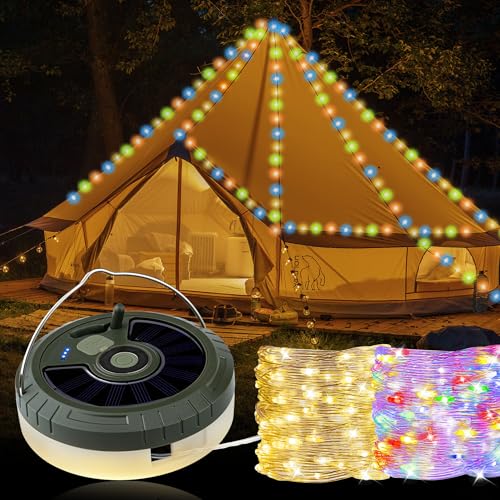Mcbazel Fary String Light 10m/33ft Solar Camping String Lights with Remote Control USB Retractable Dector Fairy Lights 2000mAh with Hook for Outdoor/Indoor/Camping/Wedding Decor/Christmas Party