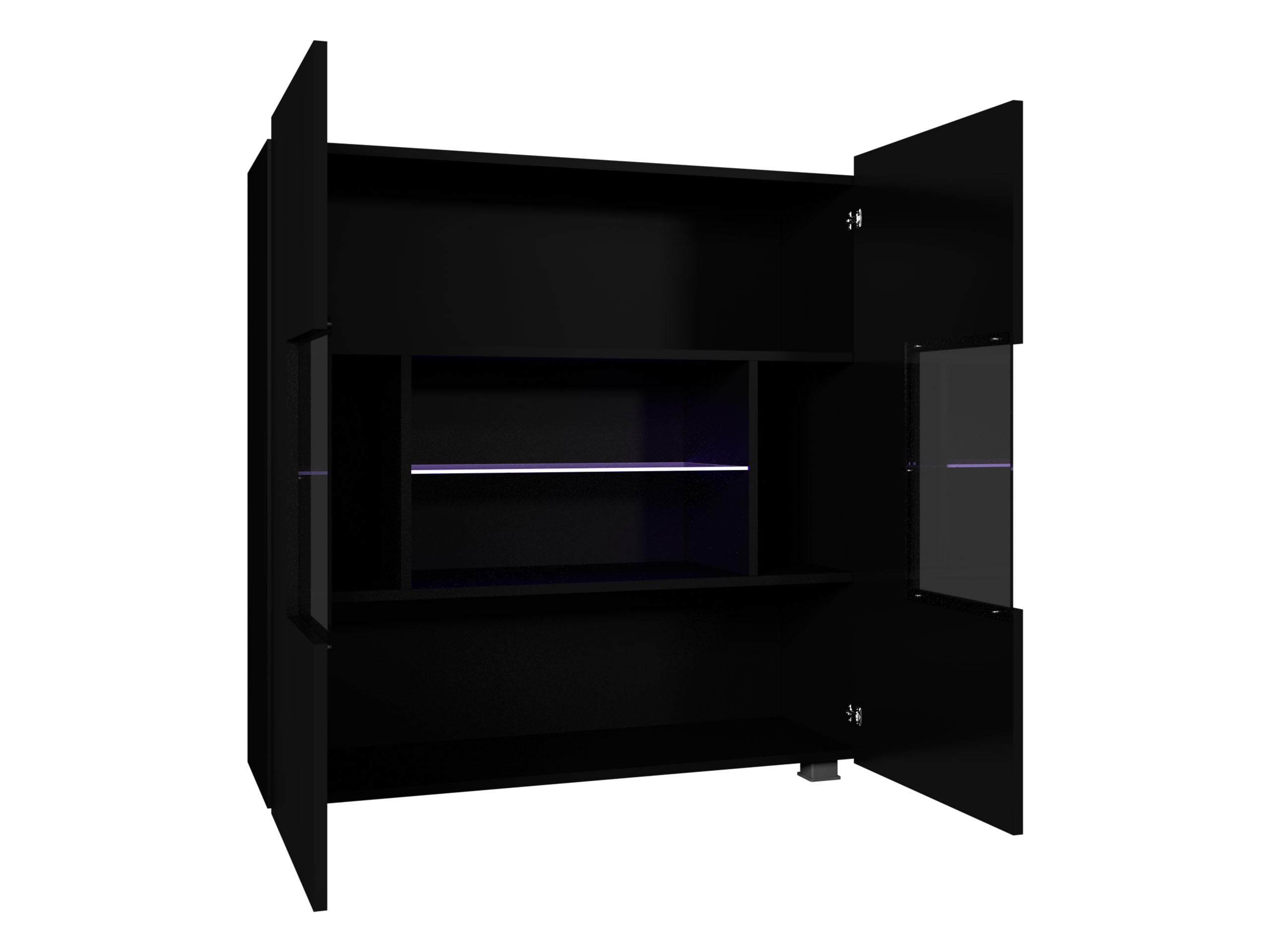 Mirjan24 Kommode Calabrini BR01 mit 2 Türen (Weiß Hochglanz, weißer LED) | Moderne grifflose Kommode mit gehärtetem Glas und viel Stauraum für Wohn- und Schlafzimmer