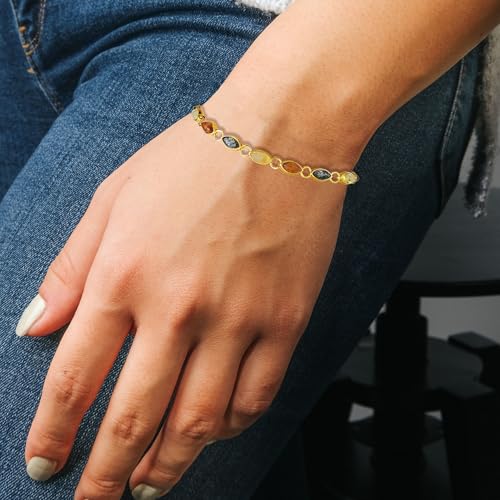 18K Gold Plated 925 Sterling Silver and Multicolored Baltic Amber Bracelet, Amber Jewelry Collection3