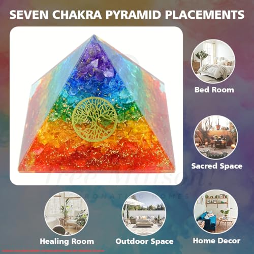 Image of 7 Chakra Orgone Tree Pyramid | 2 Inch | Crystal Healing Energy Generator | Reiki Meditation Pyramid | Vastu & Feng Shui Pyramid | Decorative Home & Office Gift