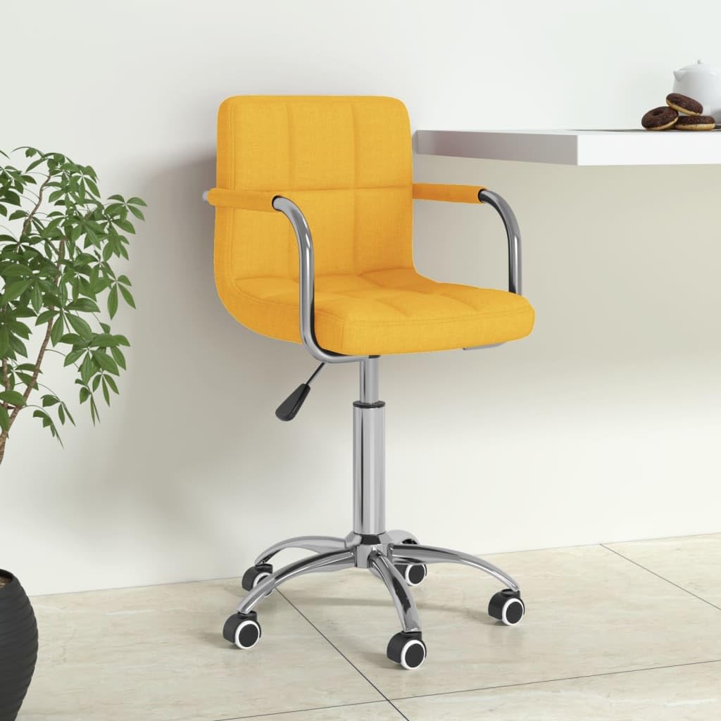 Chaise pivotante de bureau jaune moutarde en tissu rembourré