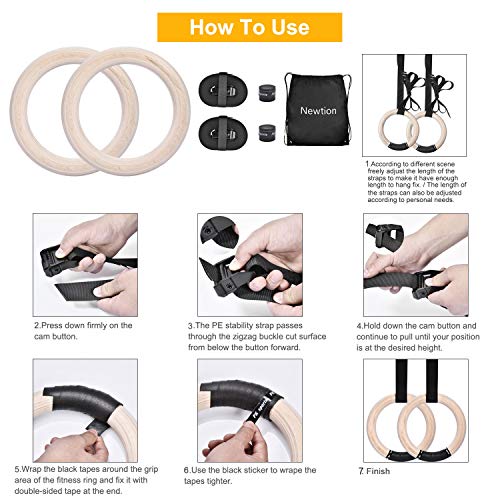 image for Newtion Wooden Professional Gymnastic Fitness Rings with 15ft Adjustab