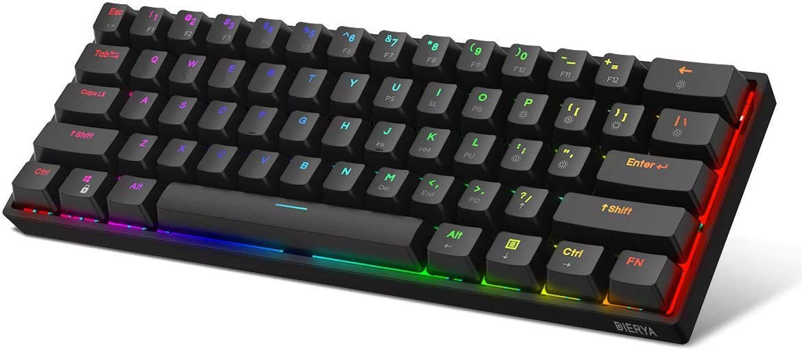 DIERYA DK61E 60% Mechanical Gaming Keyboard, RGB Backlit Wired PBT Keycap Waterproof Type-C Mini Com