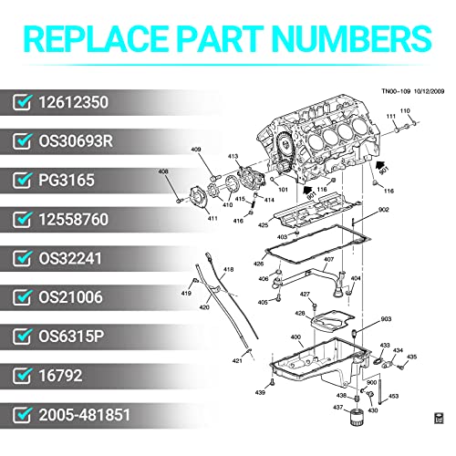 Oil Pan Gasket Set - Compatible With 4.8L 5.3L 6.0L 6.2L Chevy Silverado, Suburban, Tahoe, Trailblazer, Gmc Sierra, Yukon, Cadillac Escalade - Replace 12612350 Os30693R #TOP2