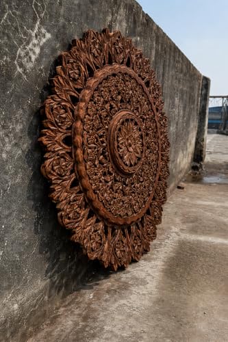 Image of Decor Delights Wall panel Floral MDF Wall Decoration Panel, Hanging Wood Carving Wall Decoration Panel for Living Room, Bedroom, Hallway, Office Wooden Wall Hanging Plaque, Wood Carving (3D Brown)