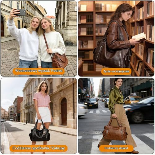 Skórzane torebki dla kobiet, z wieloma kieszeniami, listonoszka, torba crossbody i na ramię, torba hobo z regulowanym pa