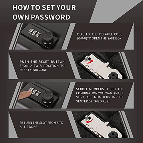 Holojoy Pistol Safe,Handgun Lock Box,Lockbox For Guns And Valuables,Portable Security Case Travel Gun Safe For Cars,Home (Dial Lock Xl With Cleaning Kit),11.42" X 7.48 "X 2.56" #TOP3