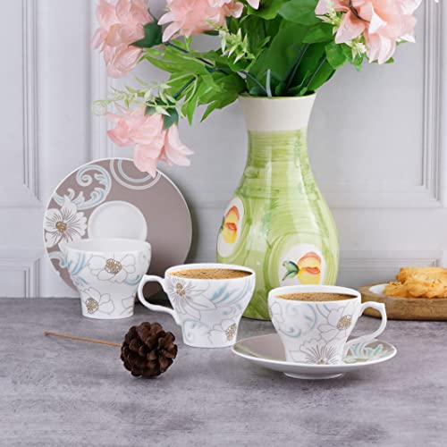 Image of Dandy Lines Liza Jodhpur Tea Cups Mugs, Bone China, Pack of 12, Microwave & Dishwasher Safe, Great for Home Use & Gifting