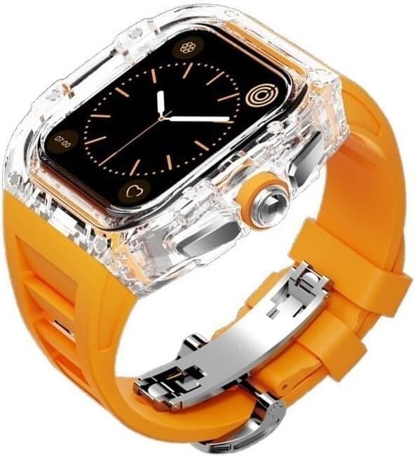 Boîtier de montre transparent Apple Watch 45mm avec kit modification bracelet fluororubber
