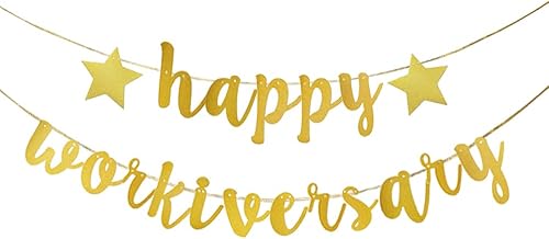 JENSENLIN Cartel de Happy Workiversary, letrero de papel dorado con purpurina para fiesta de trabajo, oficina, fiesta, decoración de fiesta de