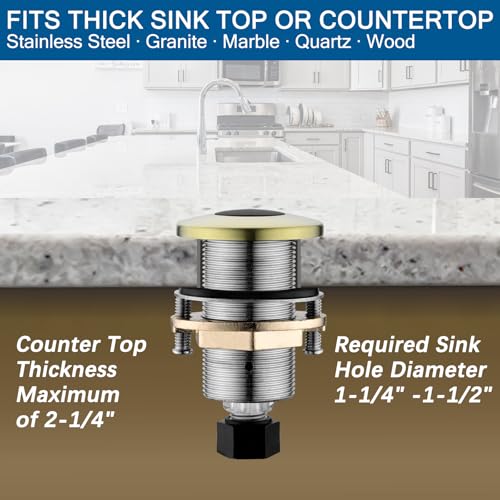 Image of Garbage Disposal Air Switch Kit, Gold and Black All Metal Sink Top Long Push Button for Food Waste Disposer Part by BESTILL, UL Listed